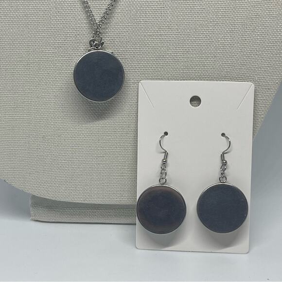 Hand Crafted Blue Black Silver Fairy Pendant Necklace & Earring Set NWT OS - Picture 4 of 6